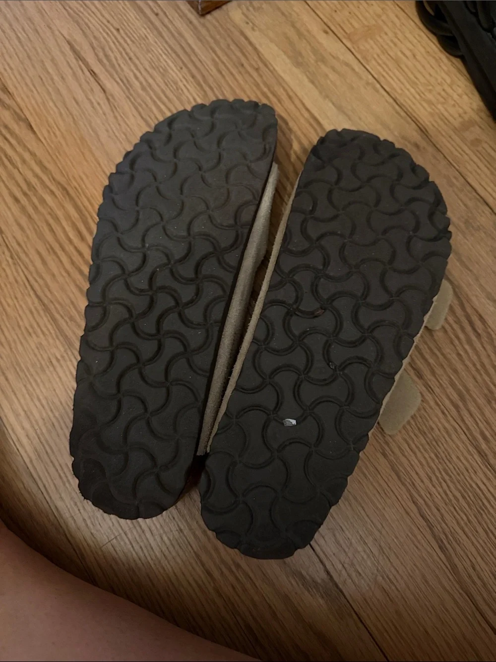 Birkenstock Two-Strap Suede Sandals in Taupe